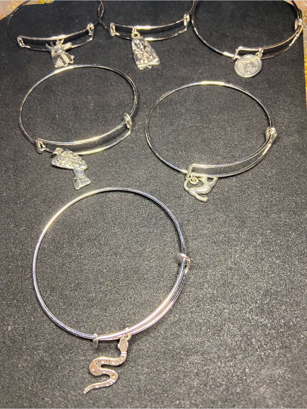 Silver Egyptian Charm Bangle Bracelet - Silver Set